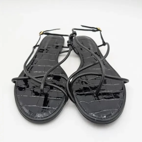 Schutz Malta Leather Strappy Flat Sandals Women's Black Size US10B EU40 - Picture 2 of 12